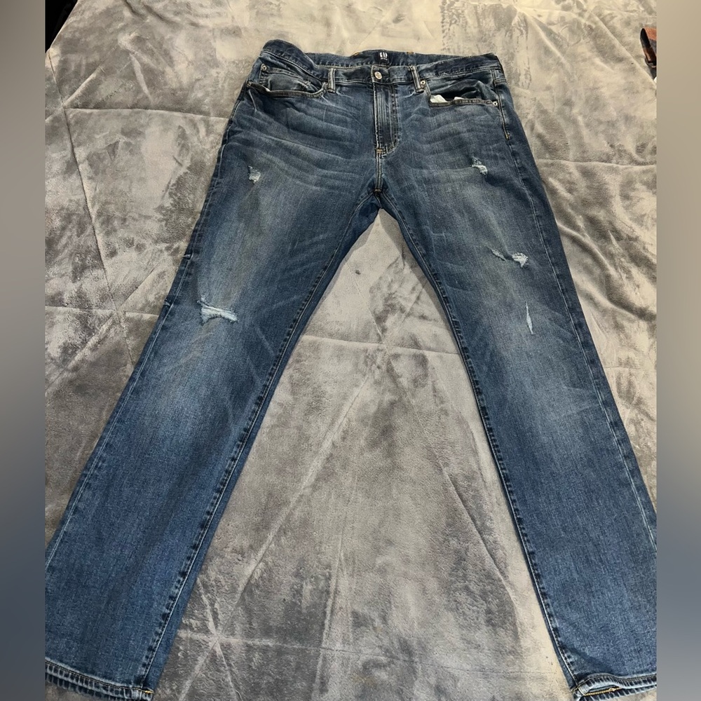 Gap Men’s Blue Distressed Denim Jean- Size 38 x 32 Slim